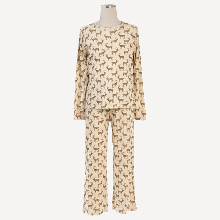mens long sleeve crew neck pj set | coffee reindeer | organic cotton flat rib