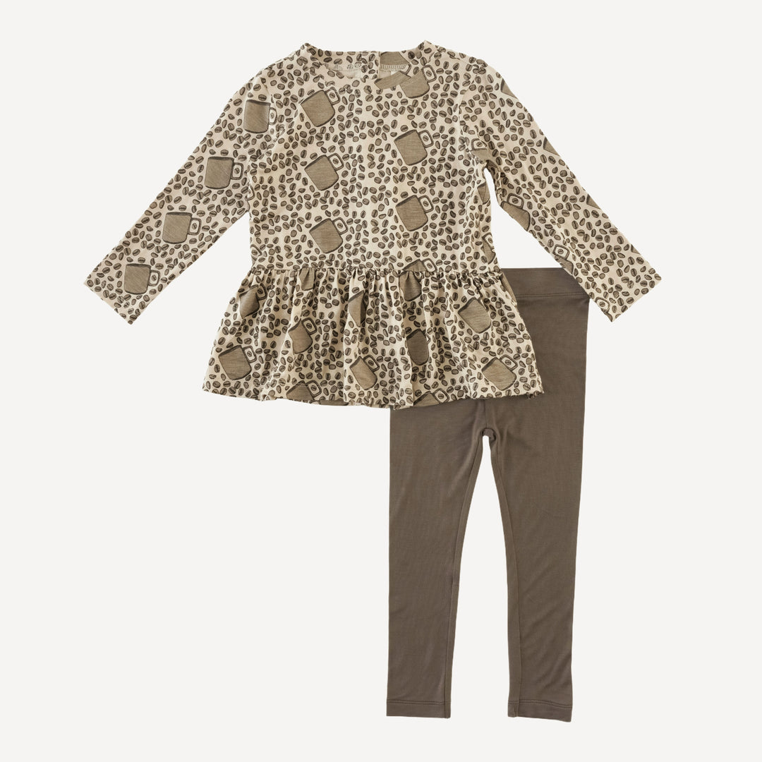 long sleeve drop waist gathered top + legging set | coffee bean | bamboo