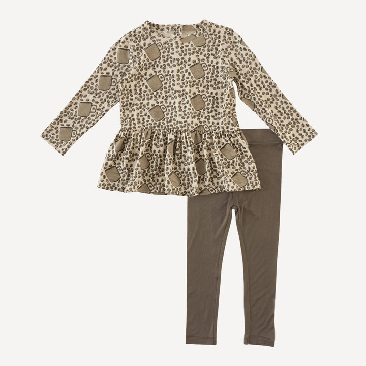 long sleeve drop waist gathered top + legging set | coffee bean | bamboo