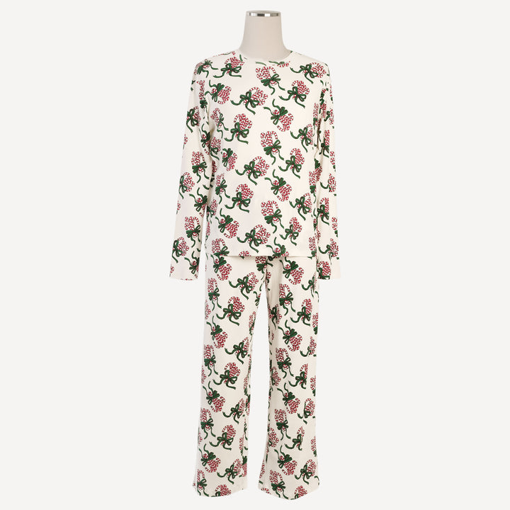 mens long sleeve crew neck pj set | candy canes | organic cotton flat rib