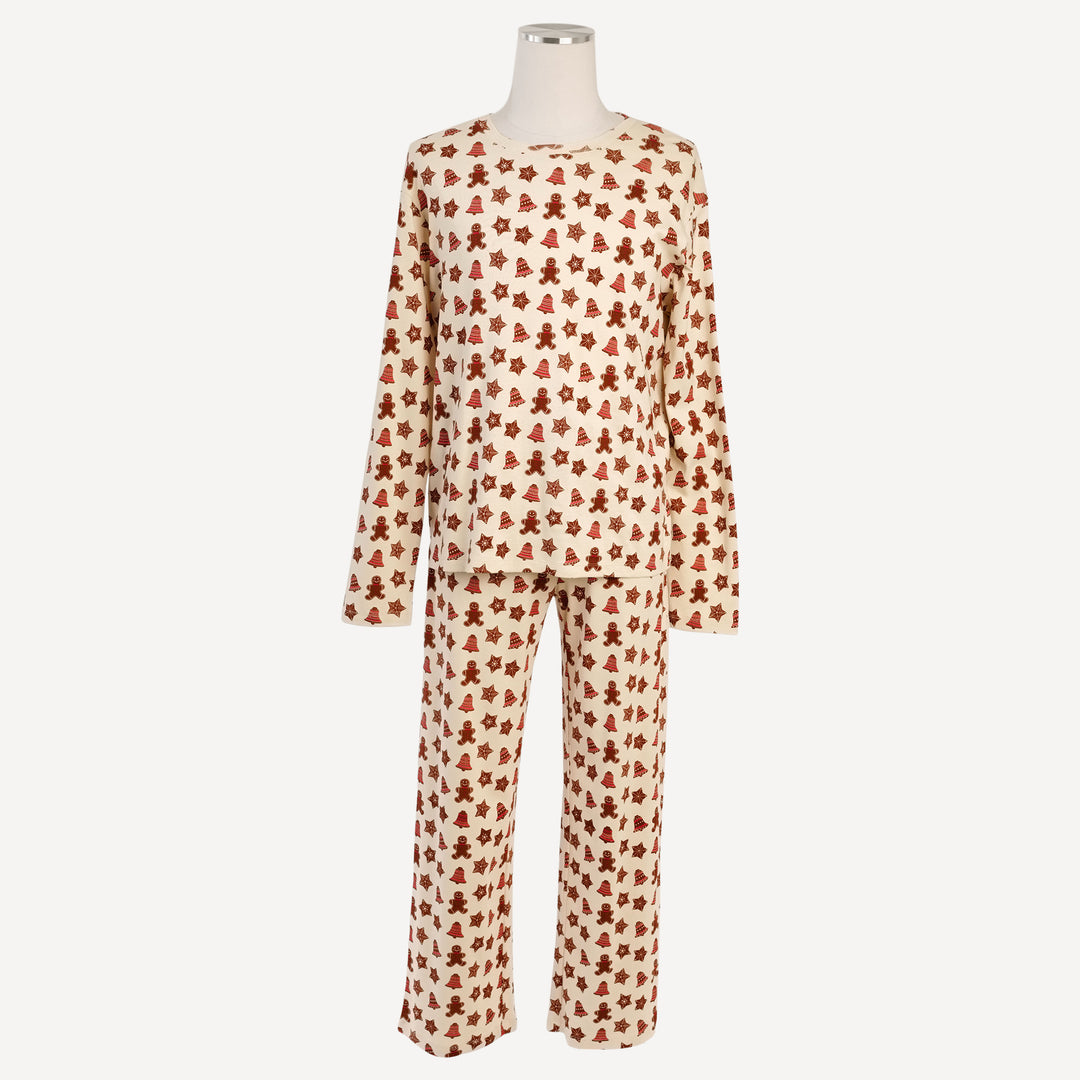 mens long sleeve crew neck pj set | gingerbread cookies | organic cotton flat rib