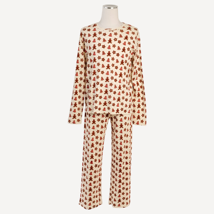 mens long sleeve crew neck pj set | gingerbread cookies | organic cotton flat rib
