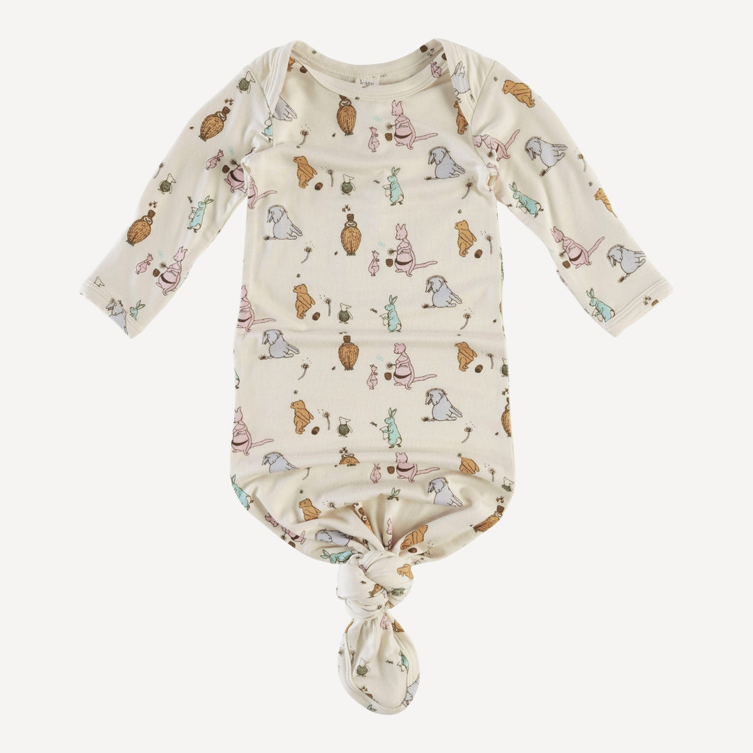 long sleeve lap neck knotted gown | pooh & friends | bamboo