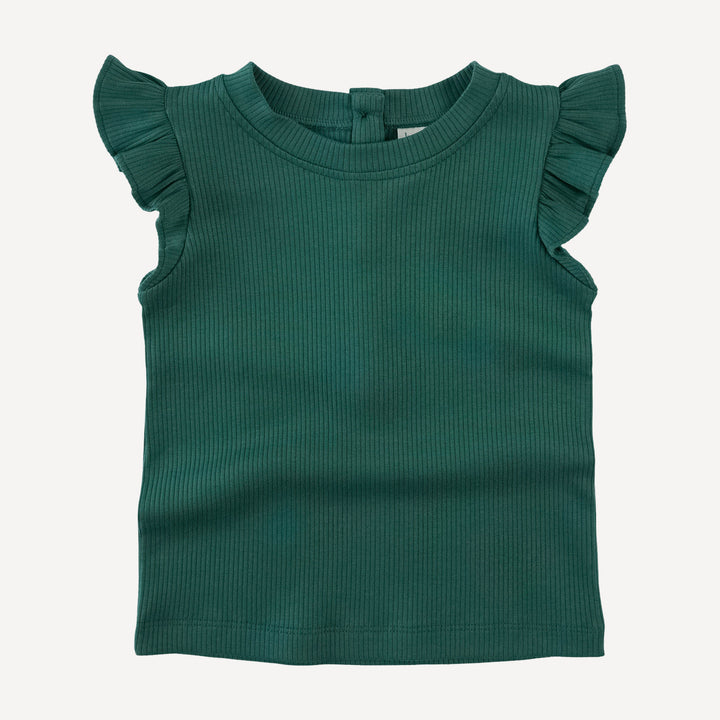 sleeveless shoulder flutter top | hunter | organic cotton single rib