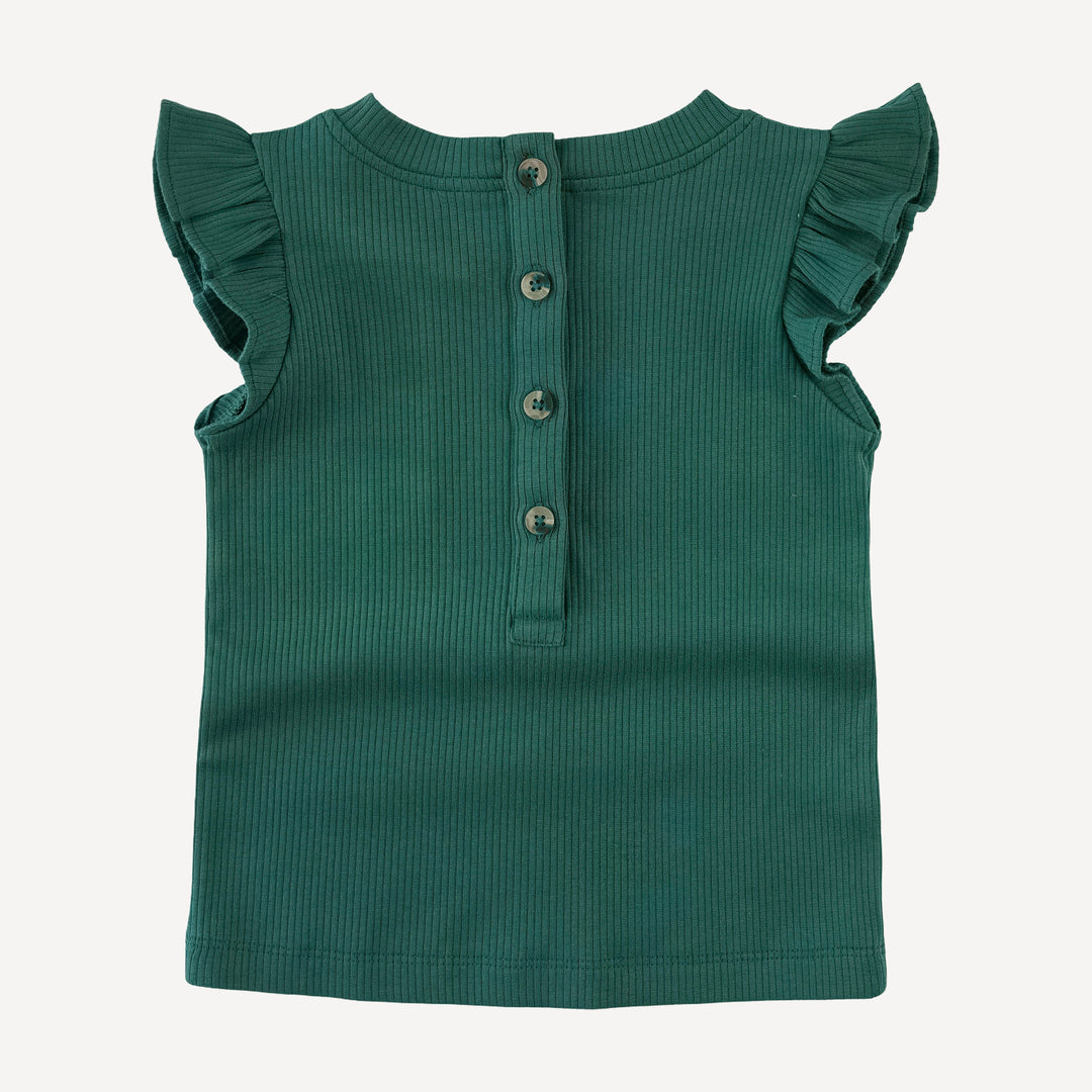 sleeveless shoulder flutter top | hunter | organic cotton single rib