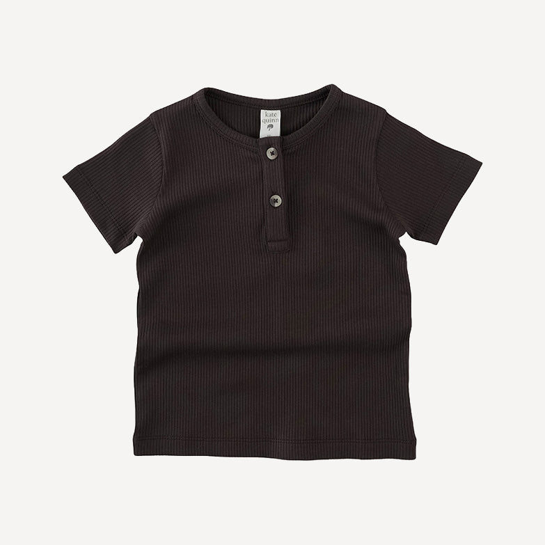 short sleeve basic henley tee | hot fudge | organic cotton single rib