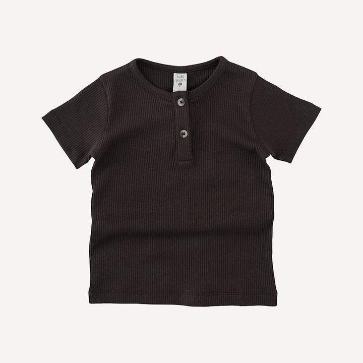 short sleeve basic henley tee | hot fudge | organic cotton single rib