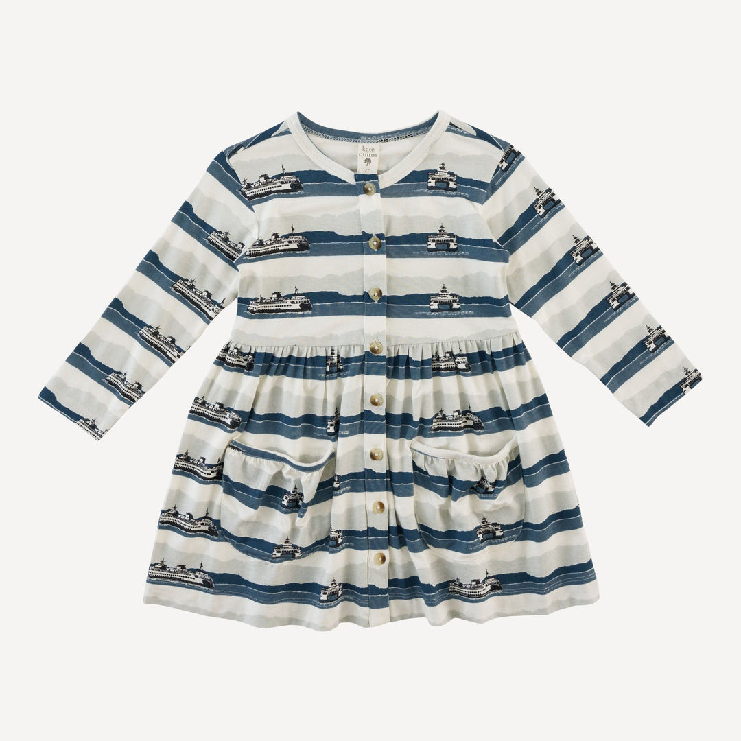 long sleeve button front pocket dress | ferry boat | bamboo