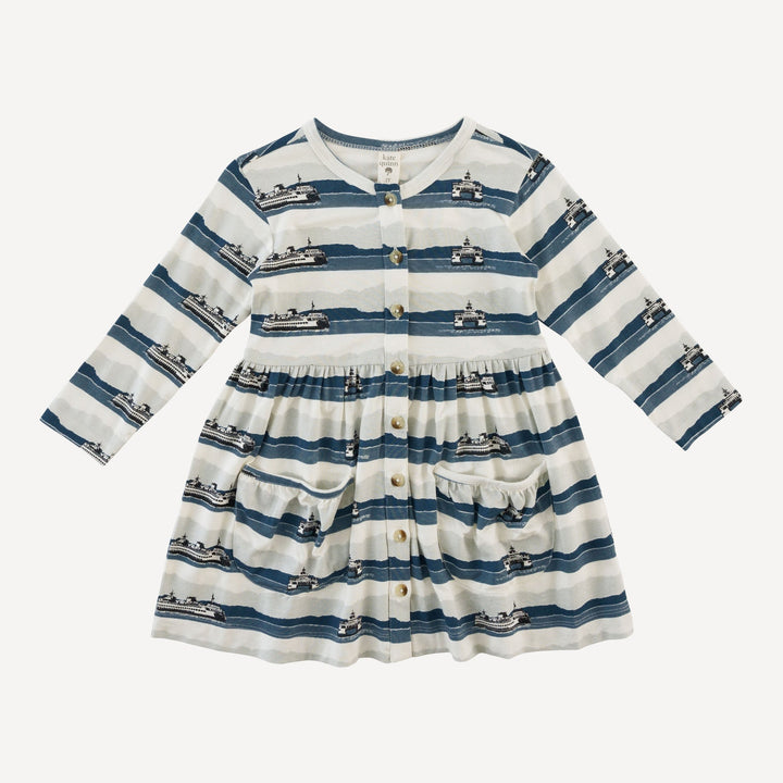 long sleeve button front pocket dress | ferry boat | bamboo