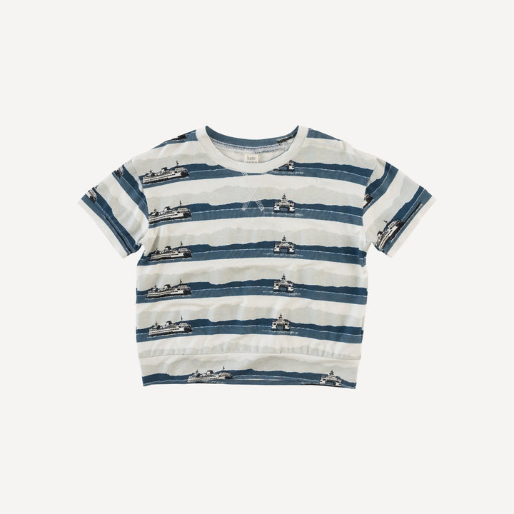 short sleeve boxy topstitch tee + relaxed short set | ferry boat | bamboo