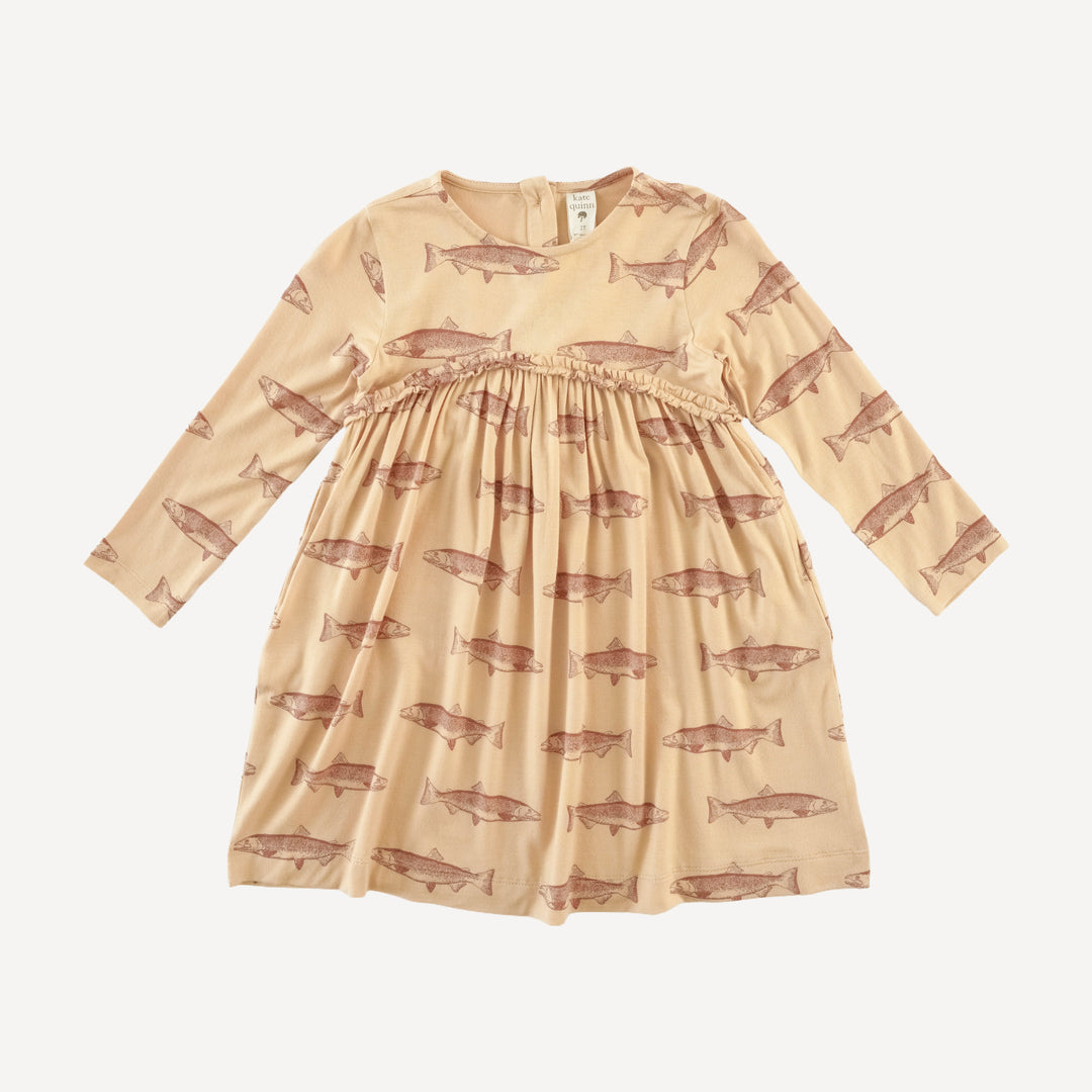 long sleeve rainbow empire dress | salmon | bamboo