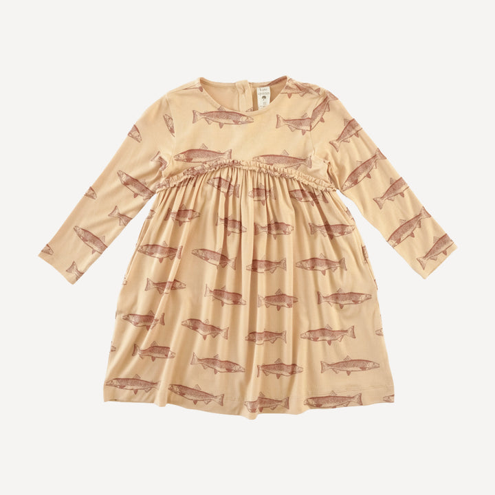 long sleeve rainbow empire dress | salmon | bamboo