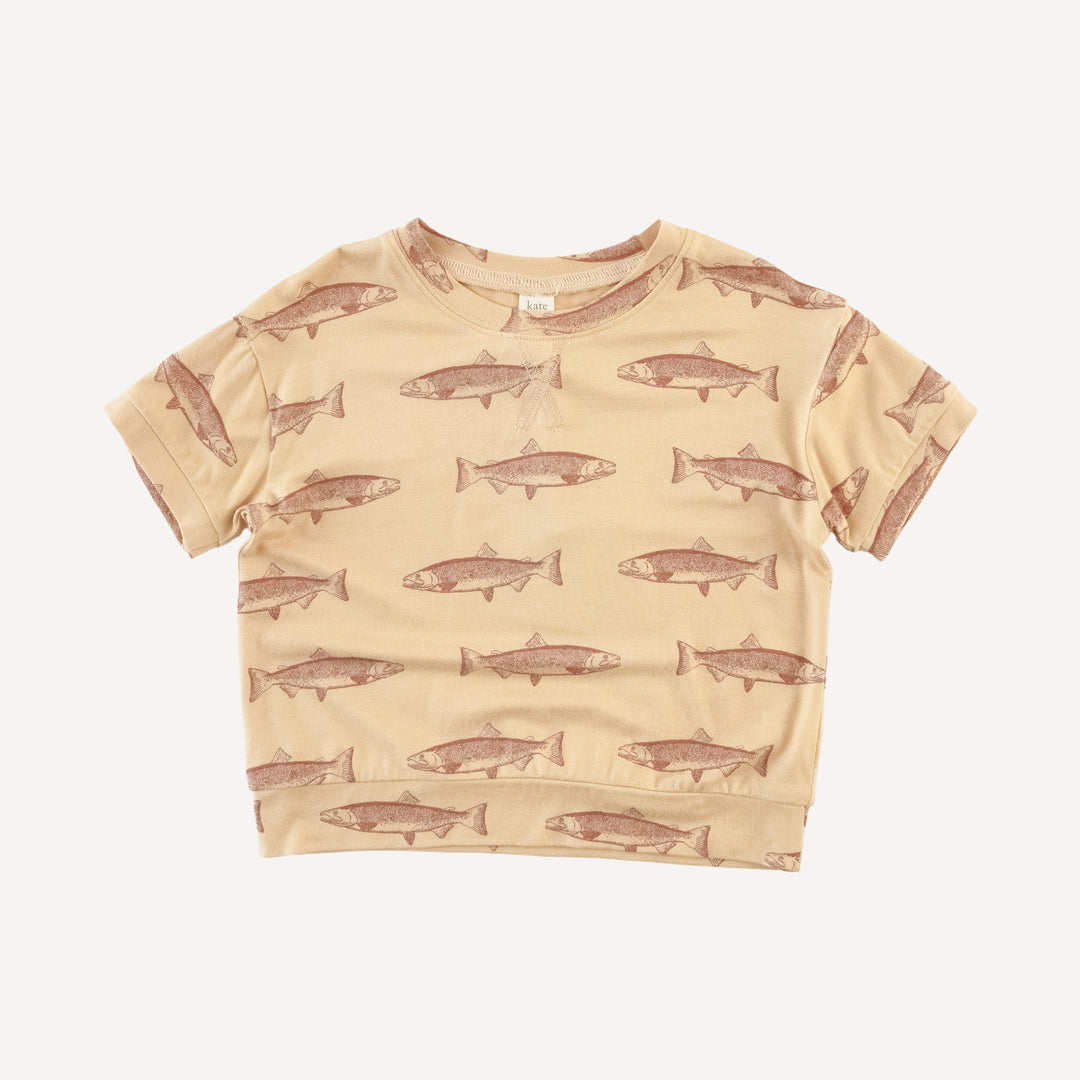 short sleeve boxy topstitch tee + relaxed short set | salmon | bamboo