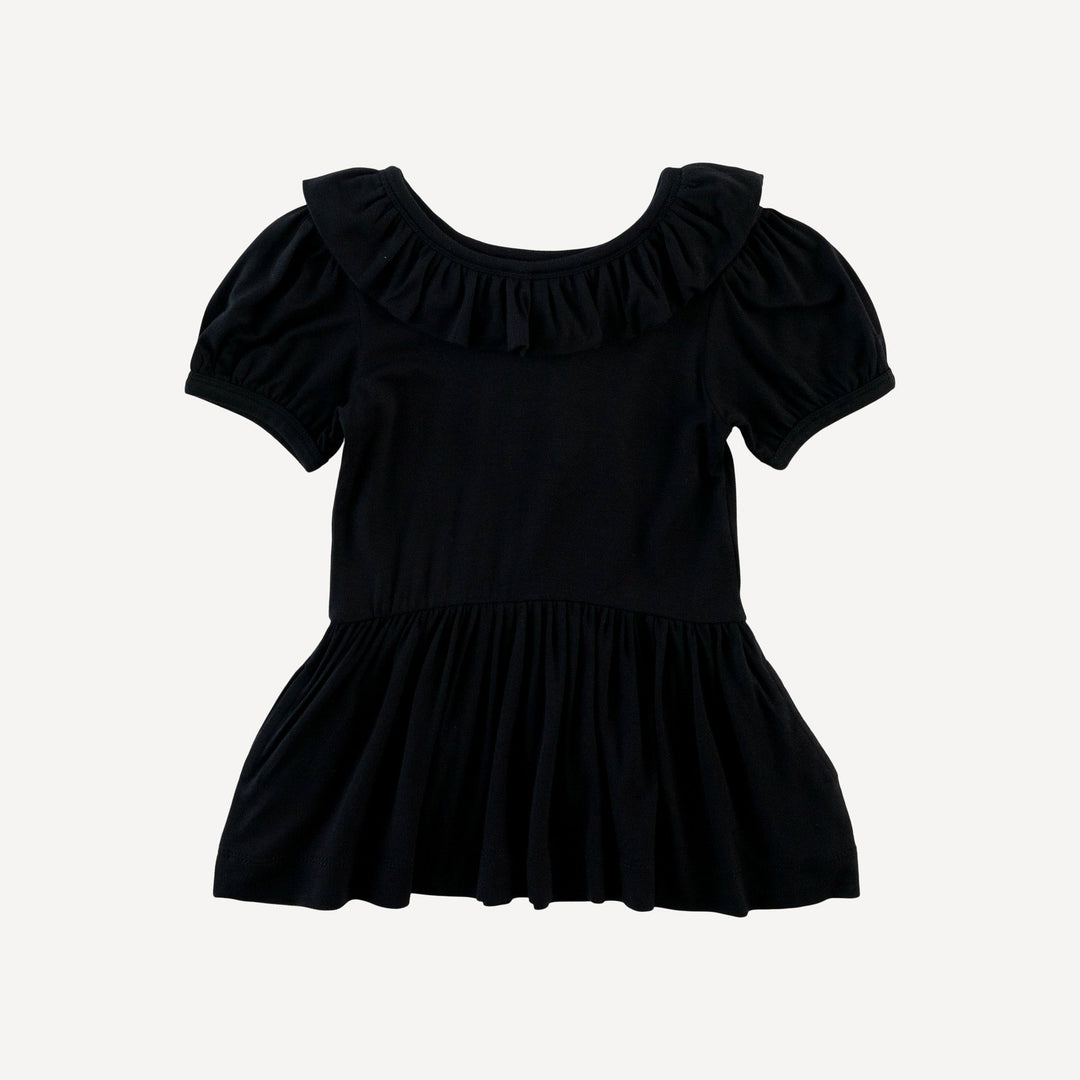 short sleeve ruffle collar top | black | bamboo