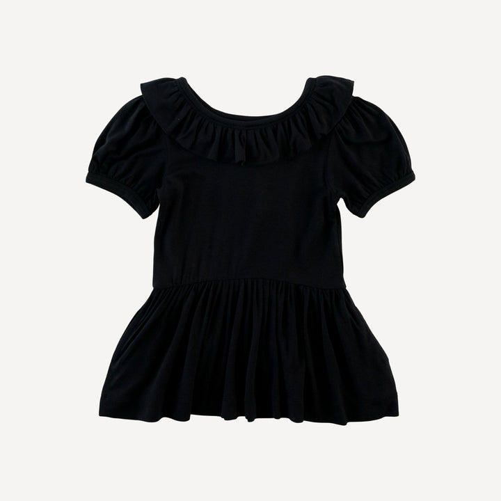 short sleeve ruffle collar top | black | bamboo