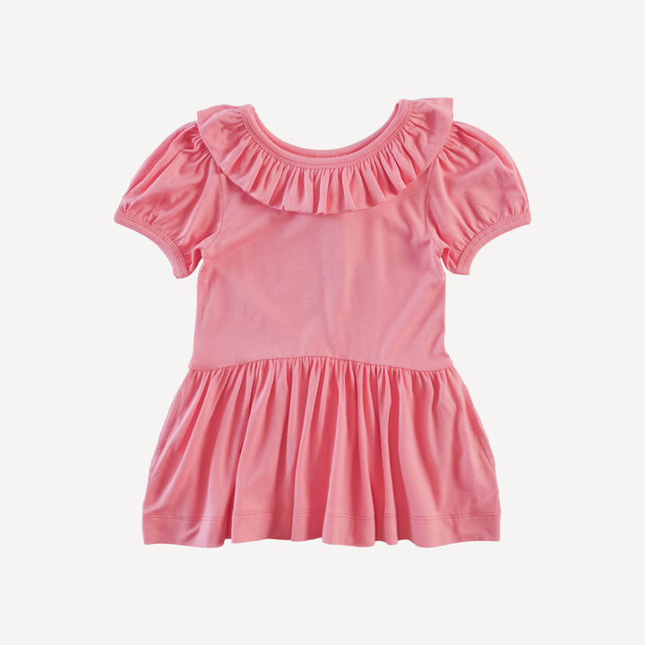 short sleeve ruffle collar top | coral pink | bamboo