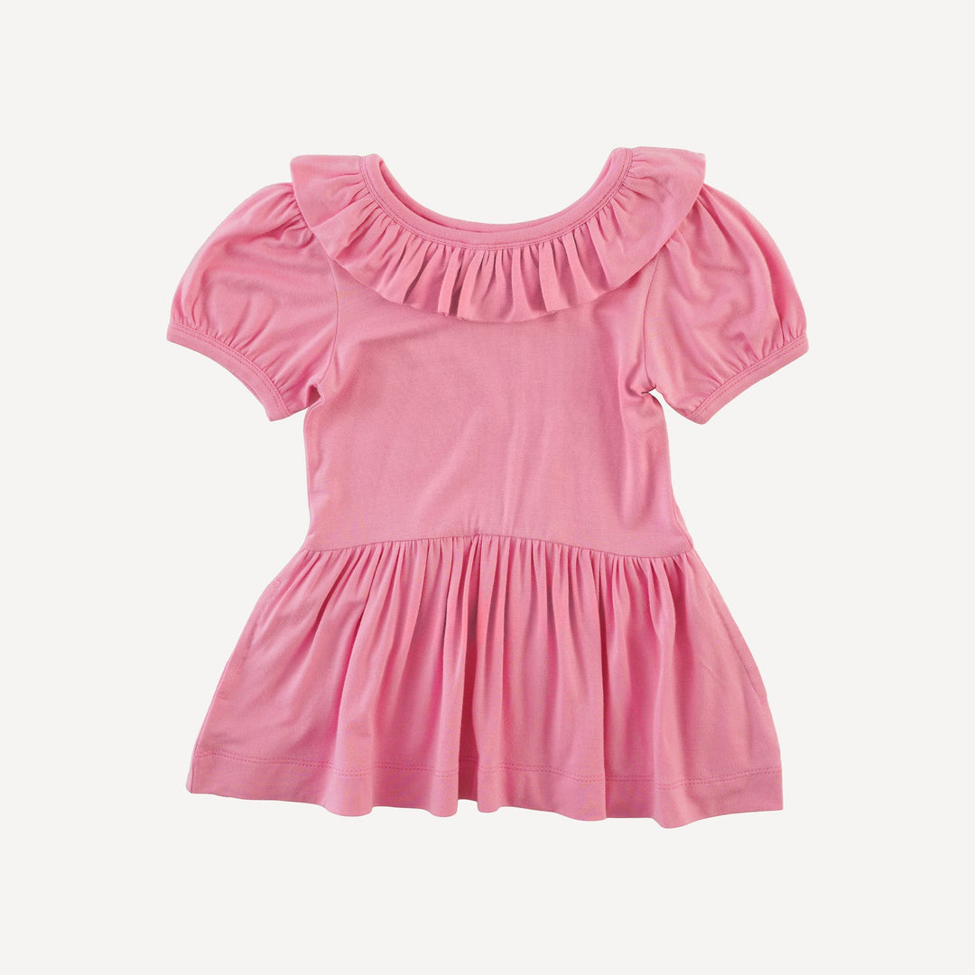short sleeve ruffle collar top | pink carnation | bamboo