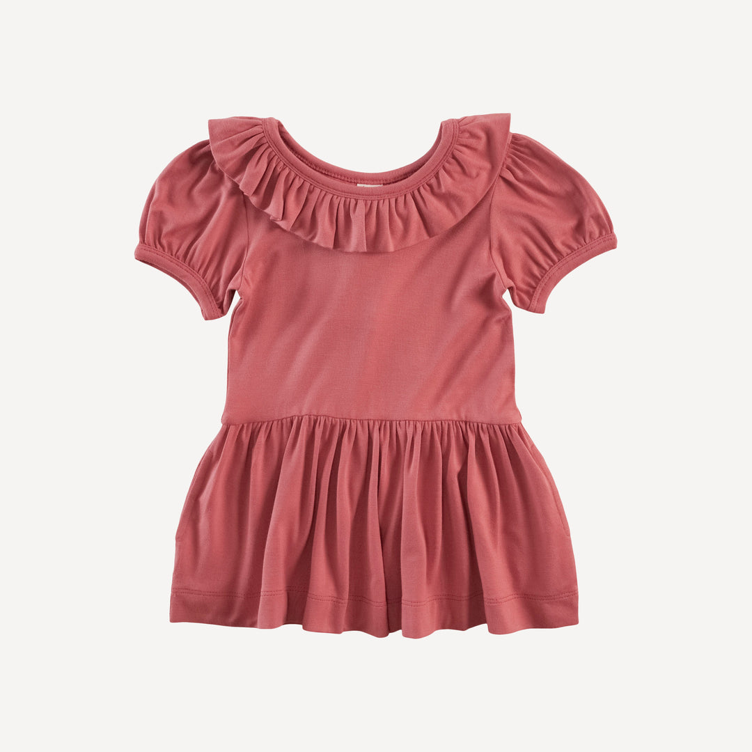 short sleeve ruffle collar top | berry | bamboo