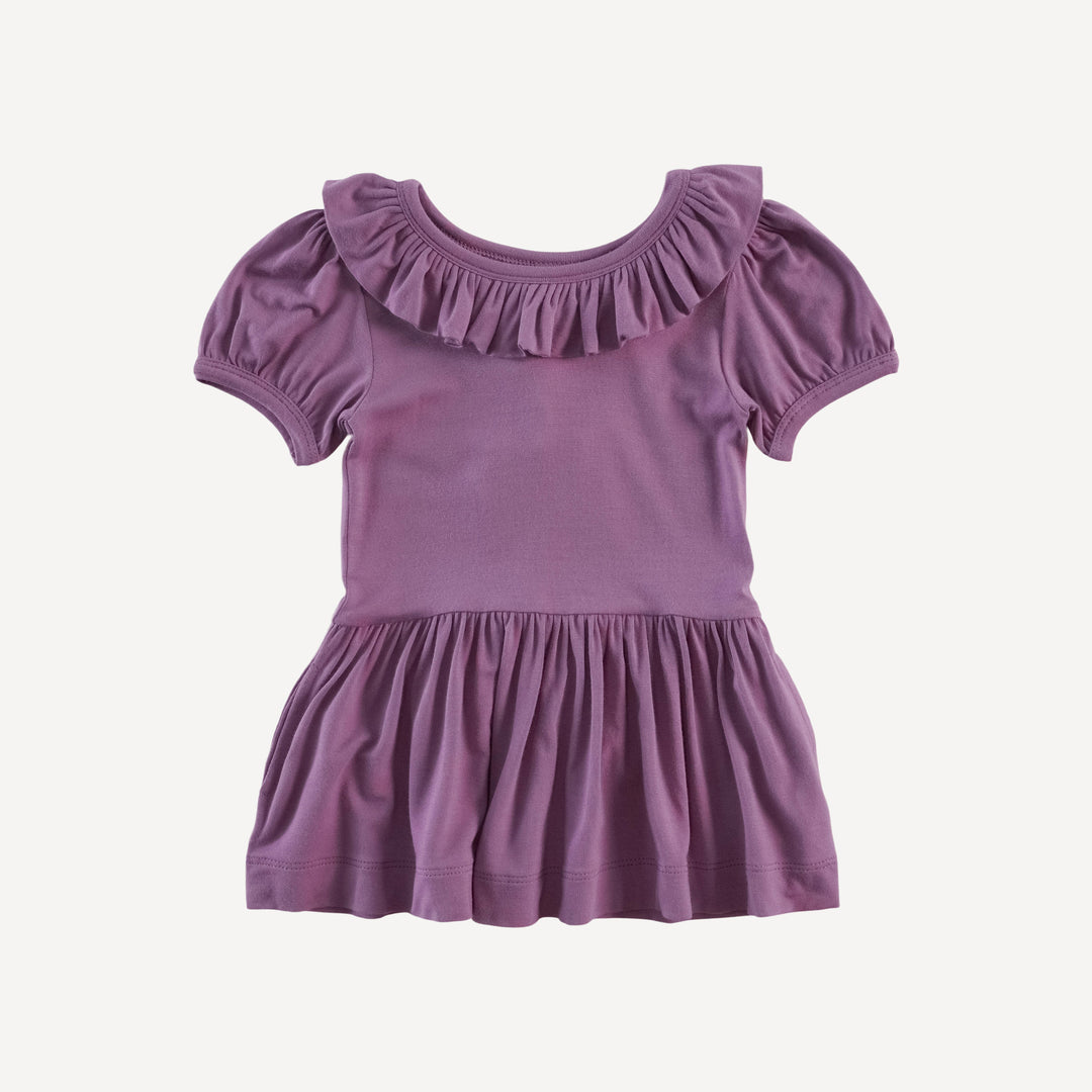 short sleeve ruffle collar top | plum wine | bamboo