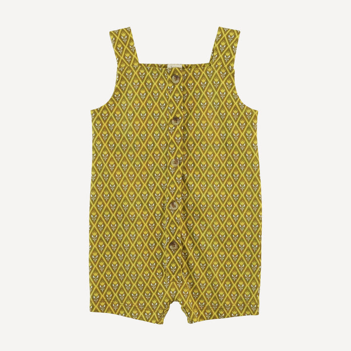 button overall shortie | retro diamond floral | organic cotton jersey