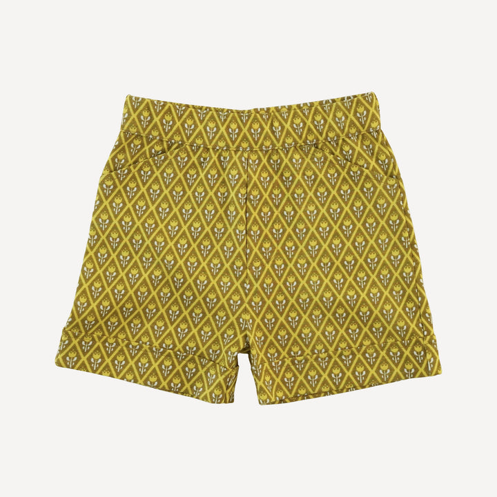 cuffed pocket short | retro diamond floral | organic cotton jersey