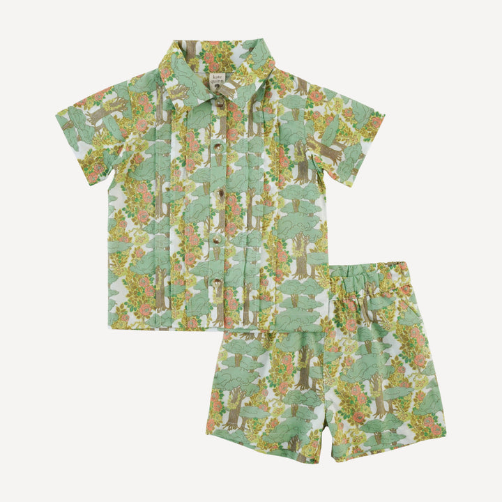 short sleeve button pintuck shirt + relaxed short set | goldilocks morning woods | organic cotton woven