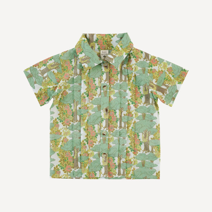 short sleeve button pintuck shirt + relaxed short set | goldilocks morning woods | organic cotton woven