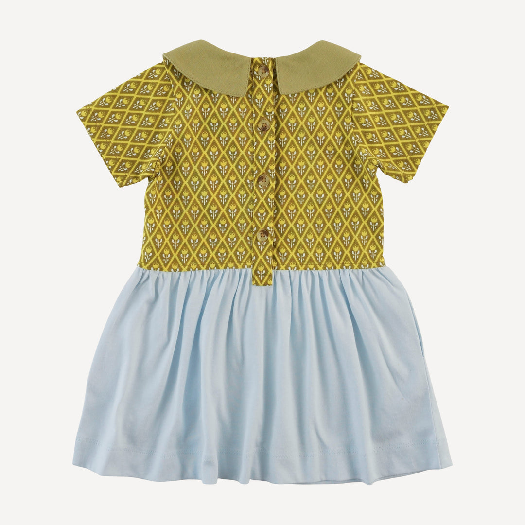 short sleeve peter pan dress | retro diamond floral | organic cotton jersey