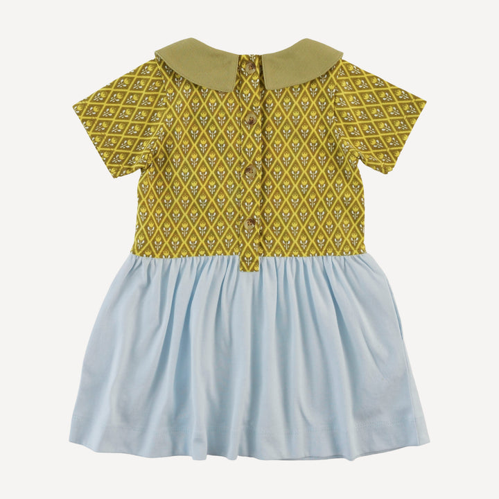 short sleeve peter pan dress | retro diamond floral | organic cotton jersey