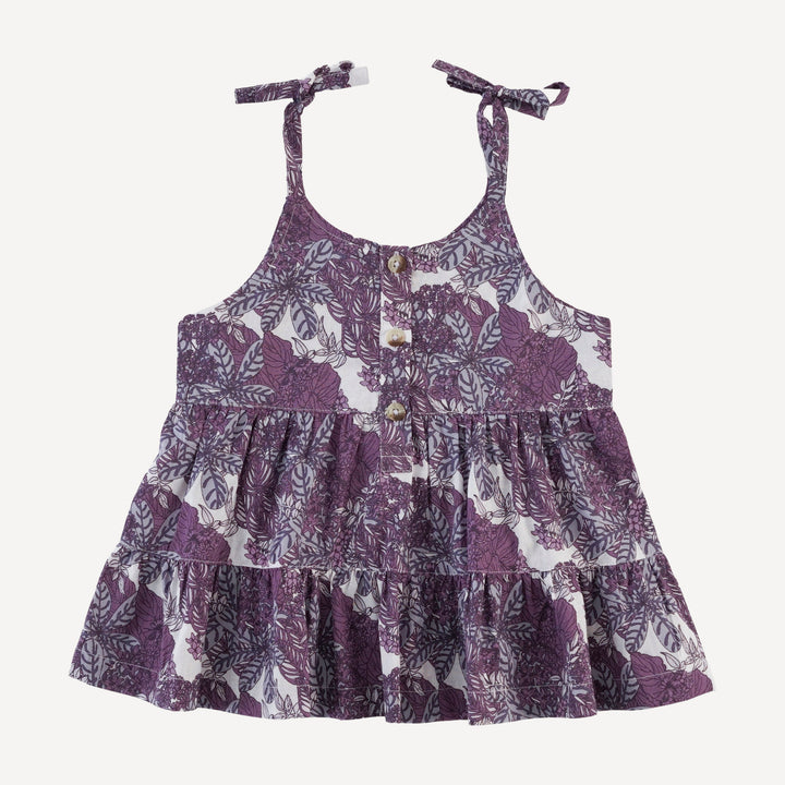 spaghetti tie prairie + bike short set | grape goldilocks floral | organic cotton woven