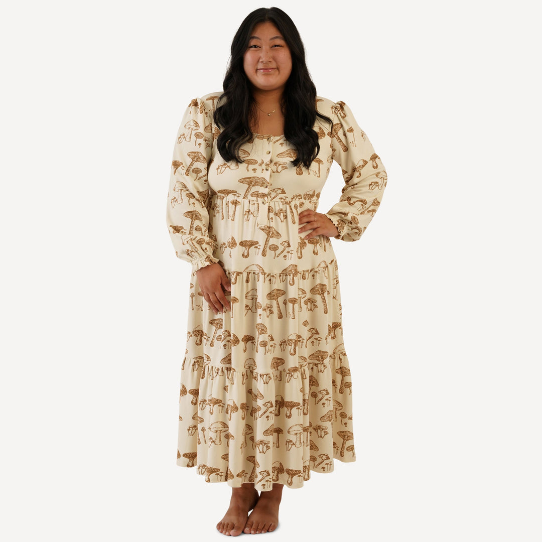womens long sleeve prairie dress | wild mushroom | organic cotton interlock
