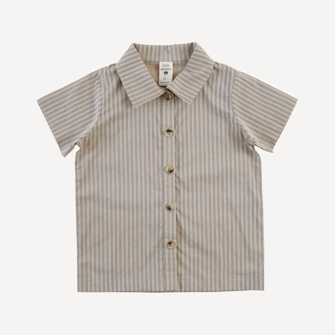 short sleeve button down top | earthy pinstripe | organic cotton woven