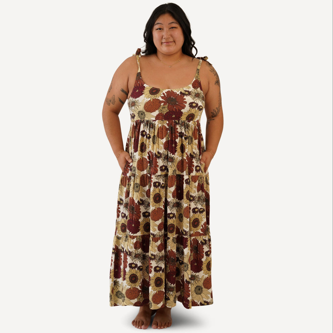 womens spaghetti tie prairie dress | harvest sunflower | bamboo