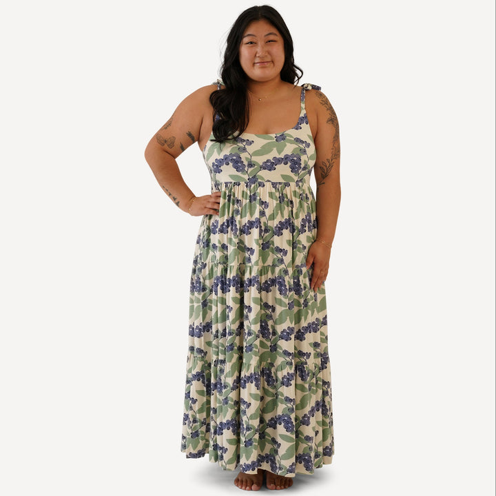 womens spaghetti tie prairie dress | blueberries | bamboo