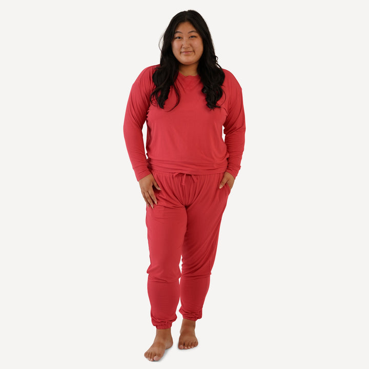 womens two piece jogger set | tomato red | bamboo