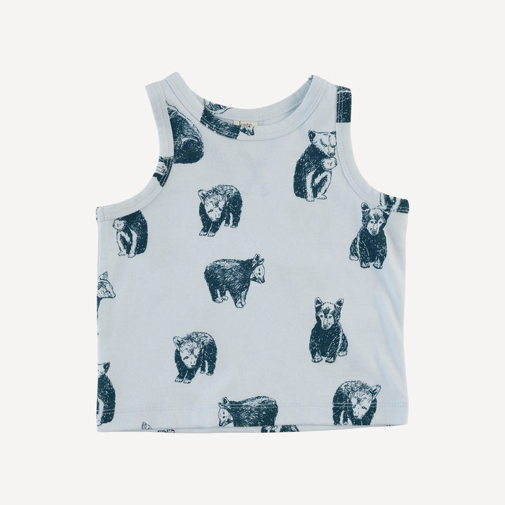 topstitch tank + relaxed short set | blue bear cubs | organic cotton jersey