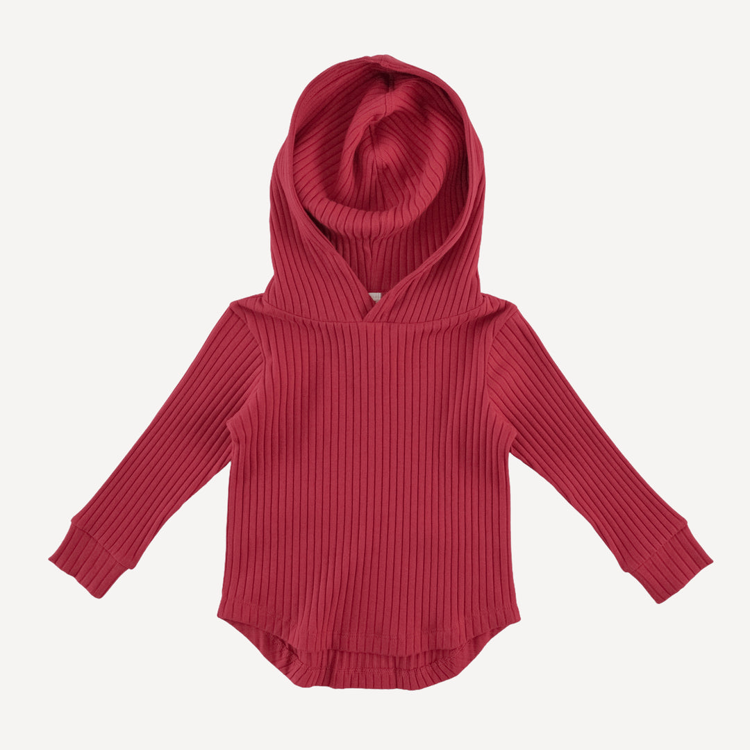 long sleeve shirt tail hoodie | savvy red | organic cotton wide rib
