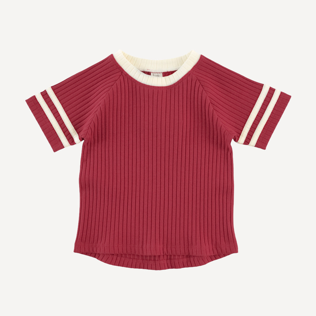 short sleeve football tee + andrew short set | savvy red | organic cotton wide rib
