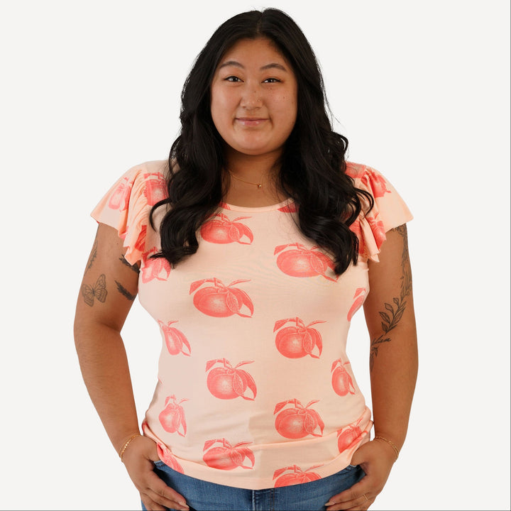 womens retro flutter tee | vintage peaches | bamboo