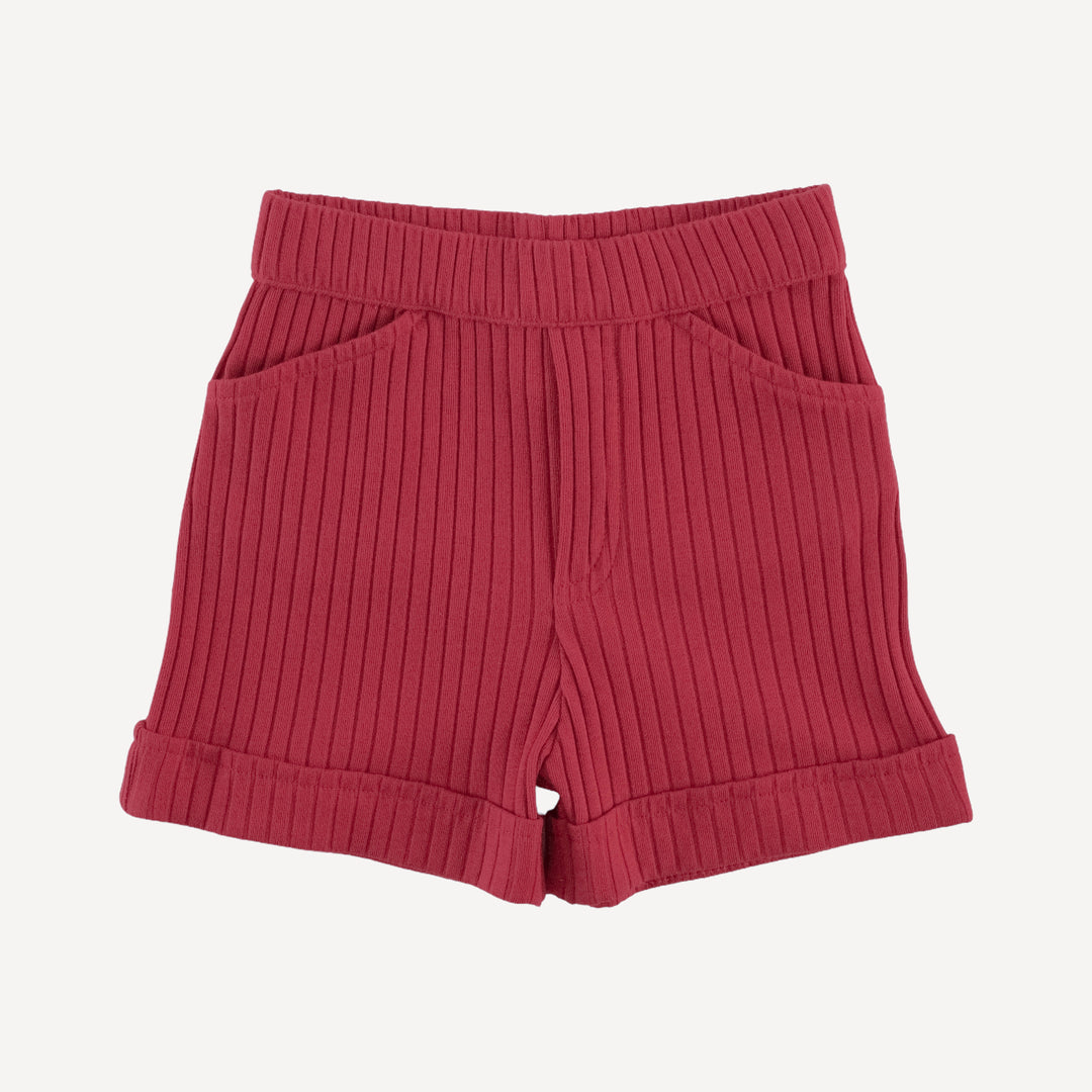 cuffed pocket short | savvy red | organic cotton wide rib