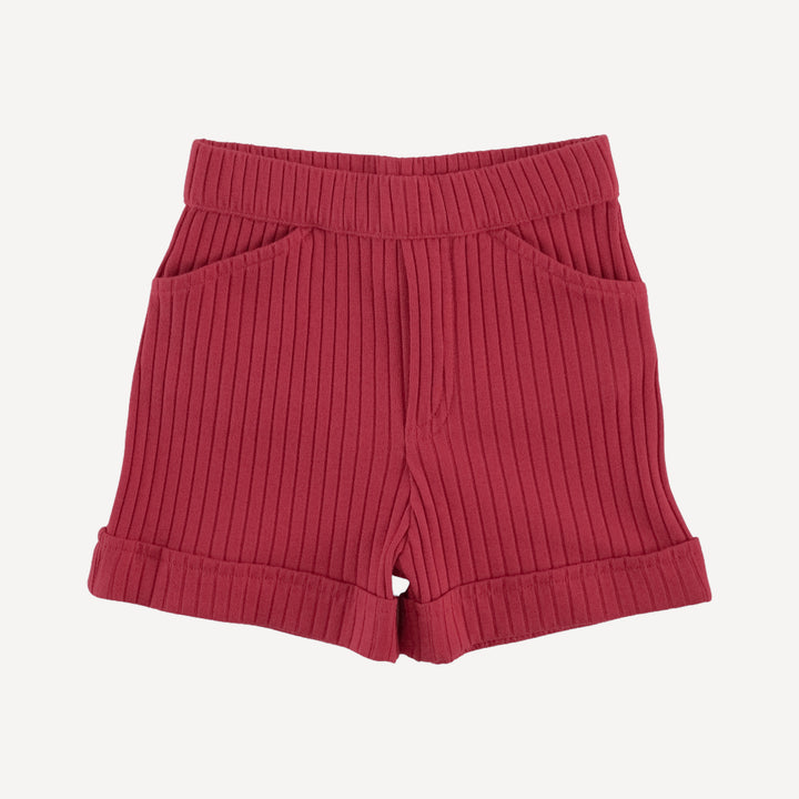 cuffed pocket short | savvy red | organic cotton wide rib