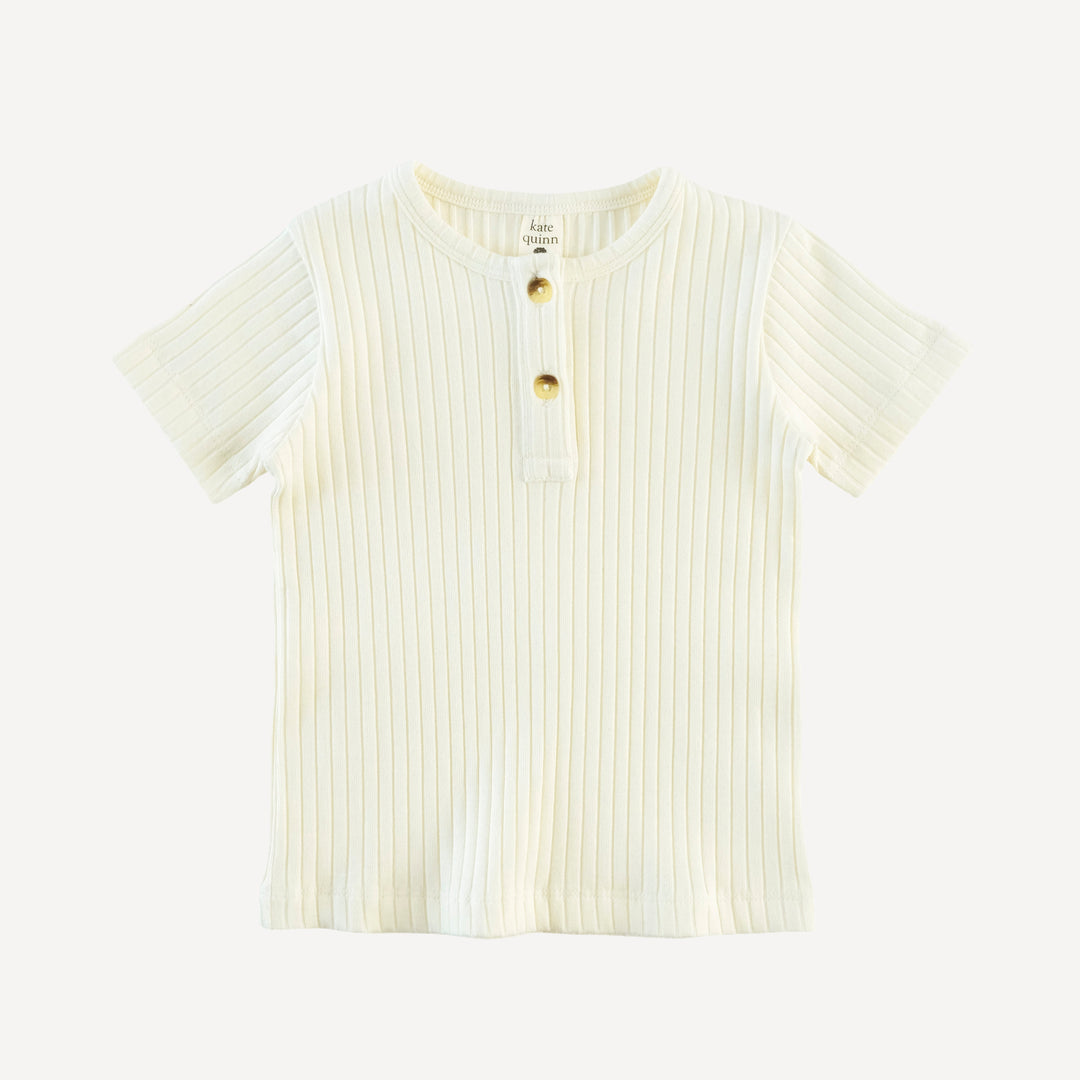 short sleeve basic henley tee | coconut | organic cotton wide rib