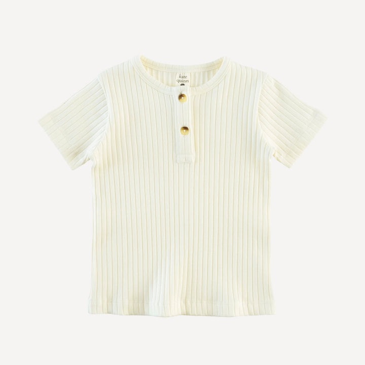 short sleeve basic henley tee | coconut | organic cotton wide rib