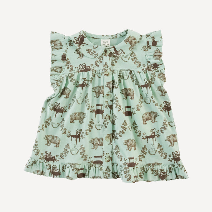 sleeveless peter pan button ruffle top + bloomer set | bears + chairs | organic cotton jersey
