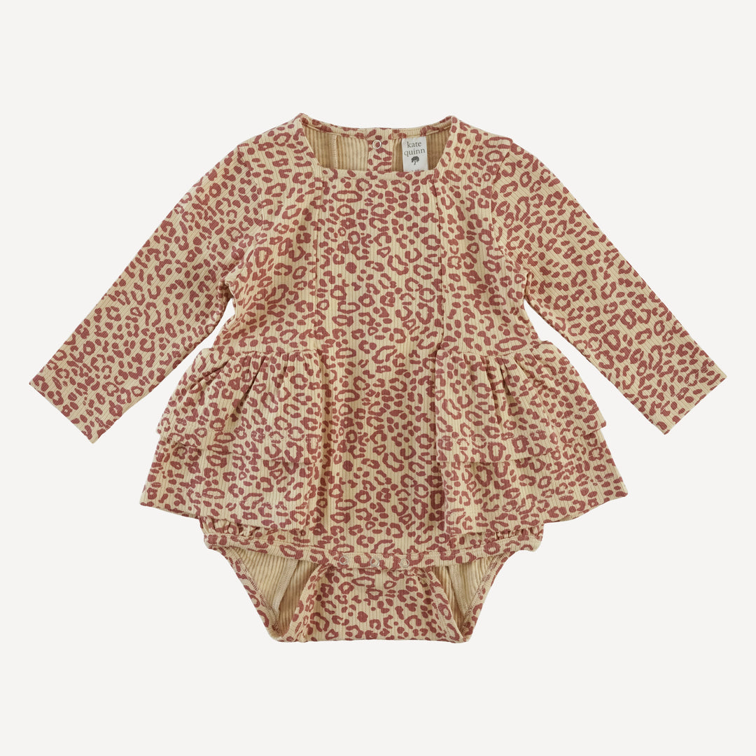 long sleeve double ruffle ballerina bubble | leopard print | modal skinny rib