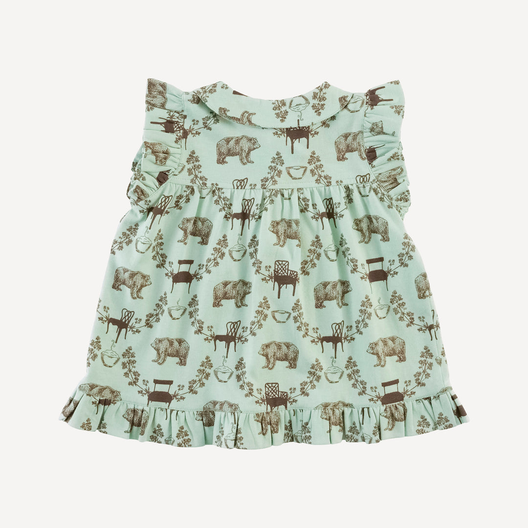sleeveless peter pan button ruffle top + bloomer set | bears + chairs | organic cotton jersey