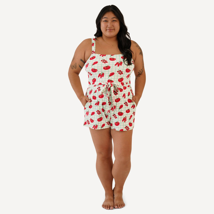 womens retro tie short jumpsuit | pomadoro | bamboo
