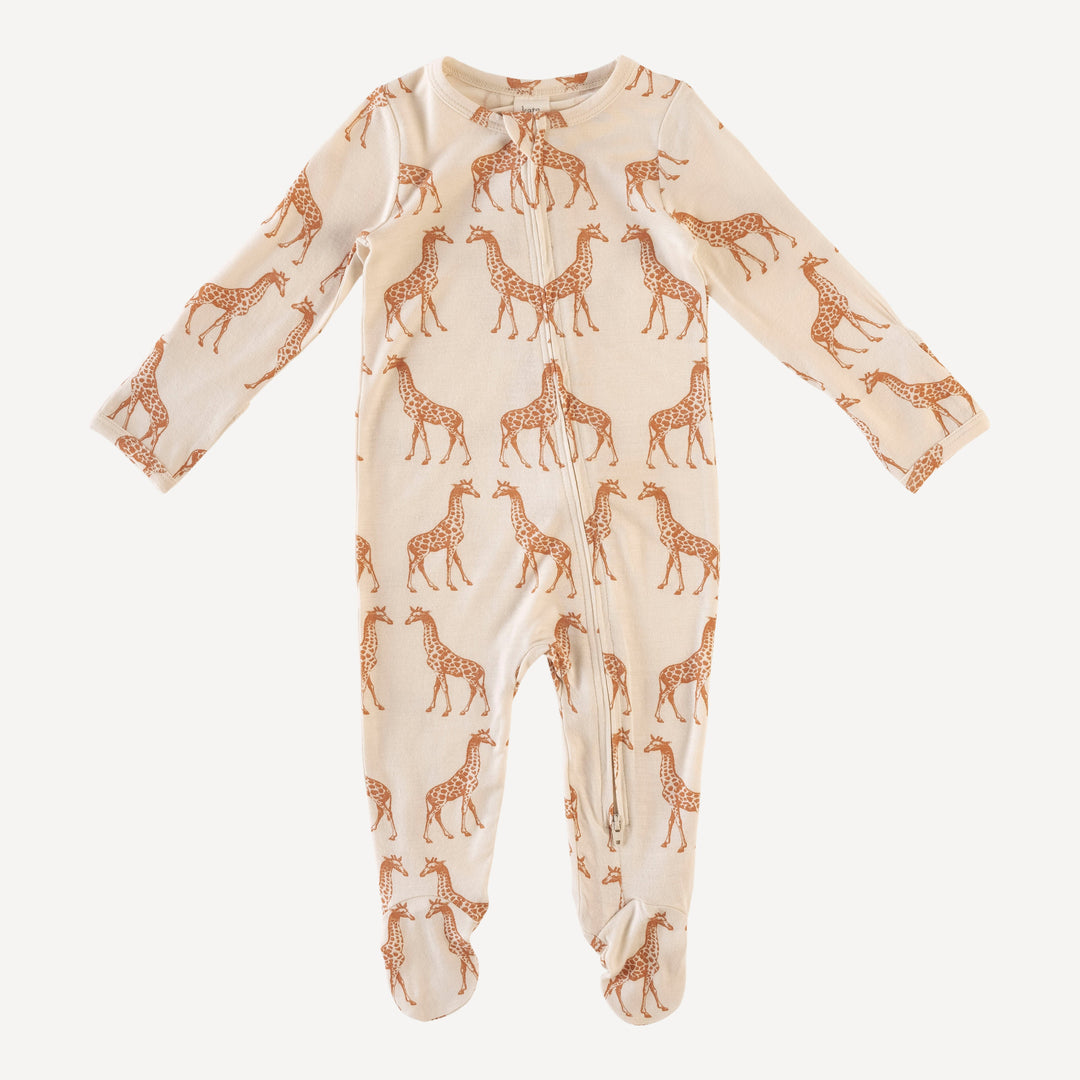 long sleeve zipper footie | caramel giraffe | lenzing modal