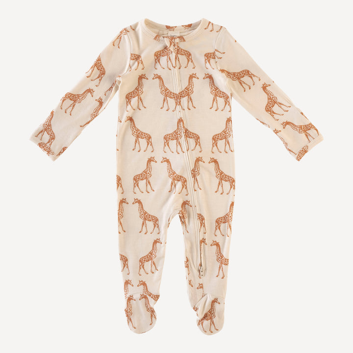 long sleeve zipper footie | caramel giraffe | lenzing modal