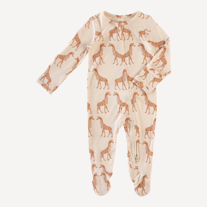 long sleeve zipper footie | caramel giraffe | lenzing modal